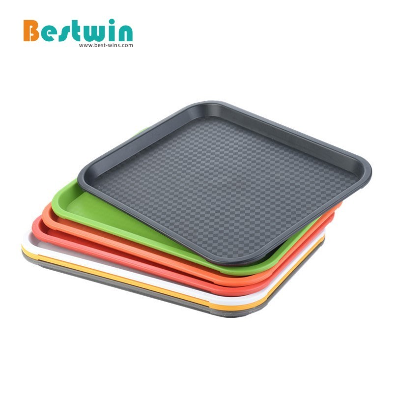 Catering Restaurant Supplies Black Plastic Polypropylene PP Fast Food Serving Trays with Handle