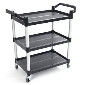 31.5" x 16.9" x 37.8" Black 3-Tier Food Service Trolley Heavy Duty 528lbs Rolling Plastic Utility Cart with Wheels