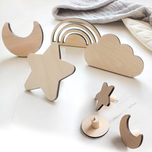 Customized wooden shapes cute cloud star moon rainbow animal coat hanger nursery decorative clothes hanging wall hooks for kids