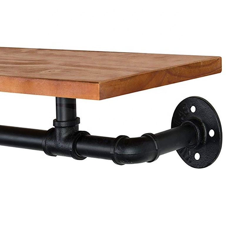 Industrial-Style Pipe Storage Shelf  Wall Mounted Clothing Rods Storage Shelf