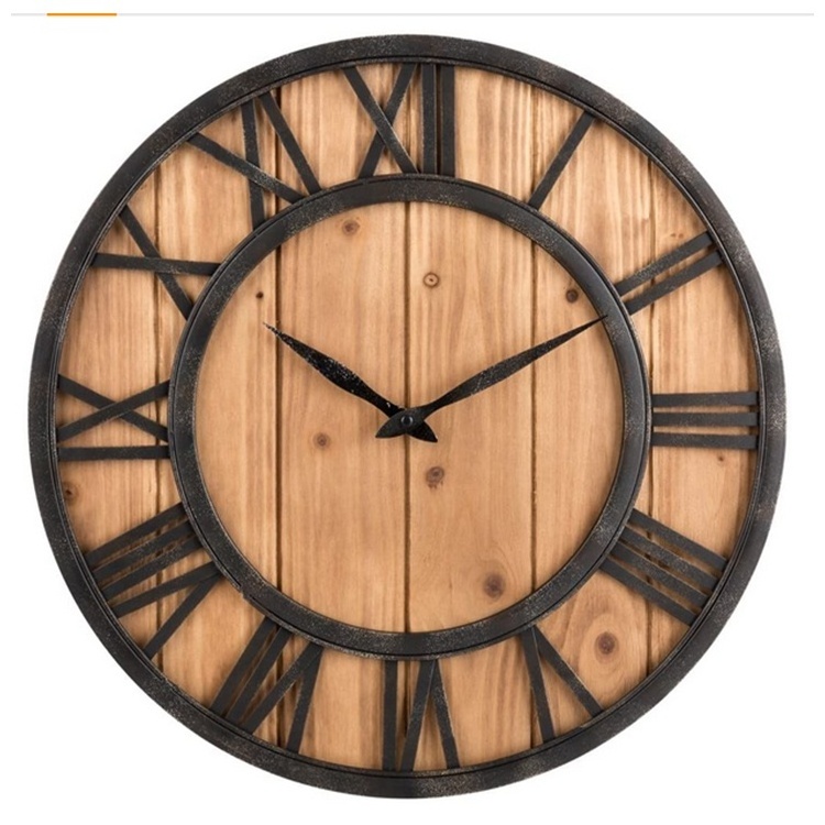 High quality round wall clock  wooden frame wooden  modern for office wall clock