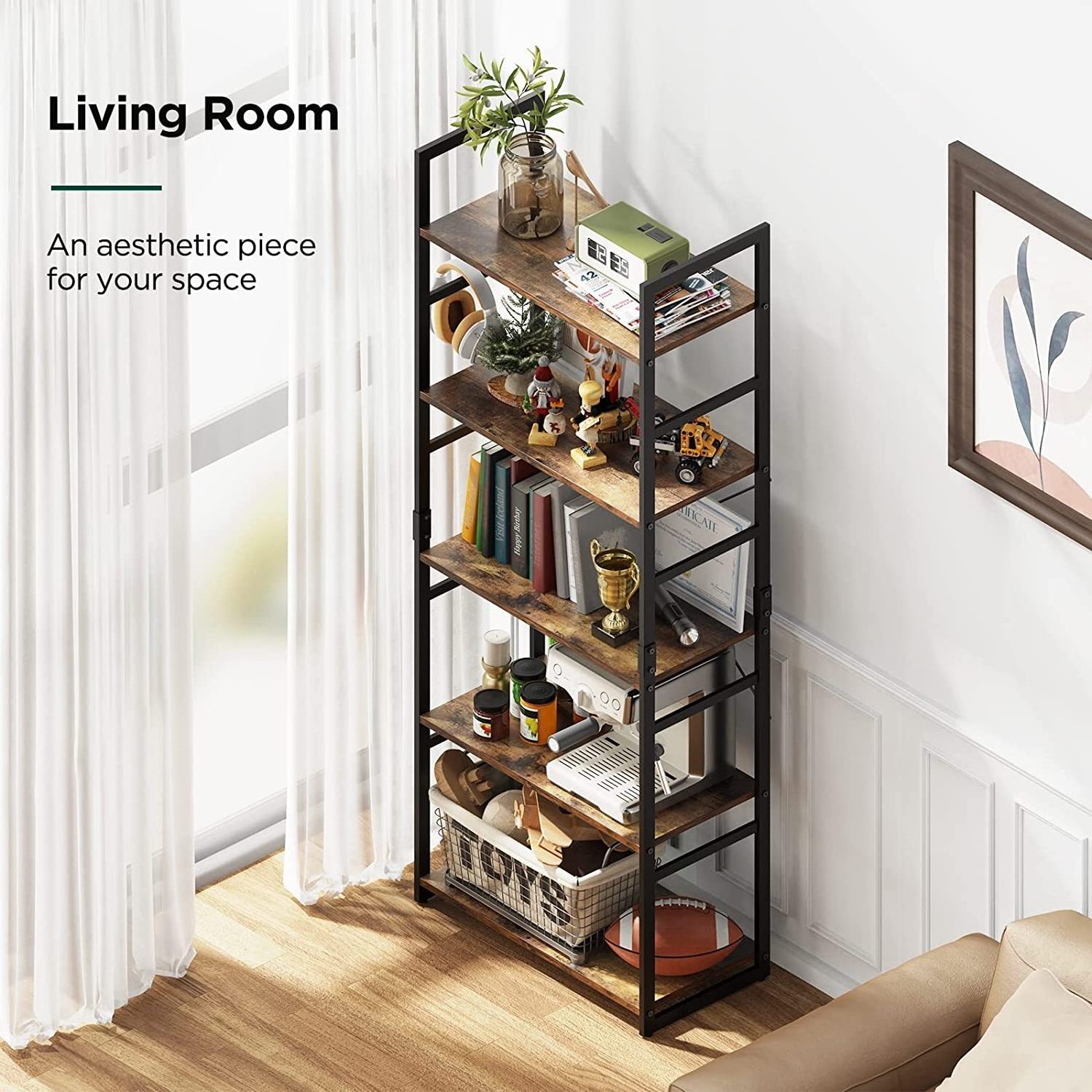 5 layers high bookcase, storage ladder, suitable for study/living room/office vertical shelf