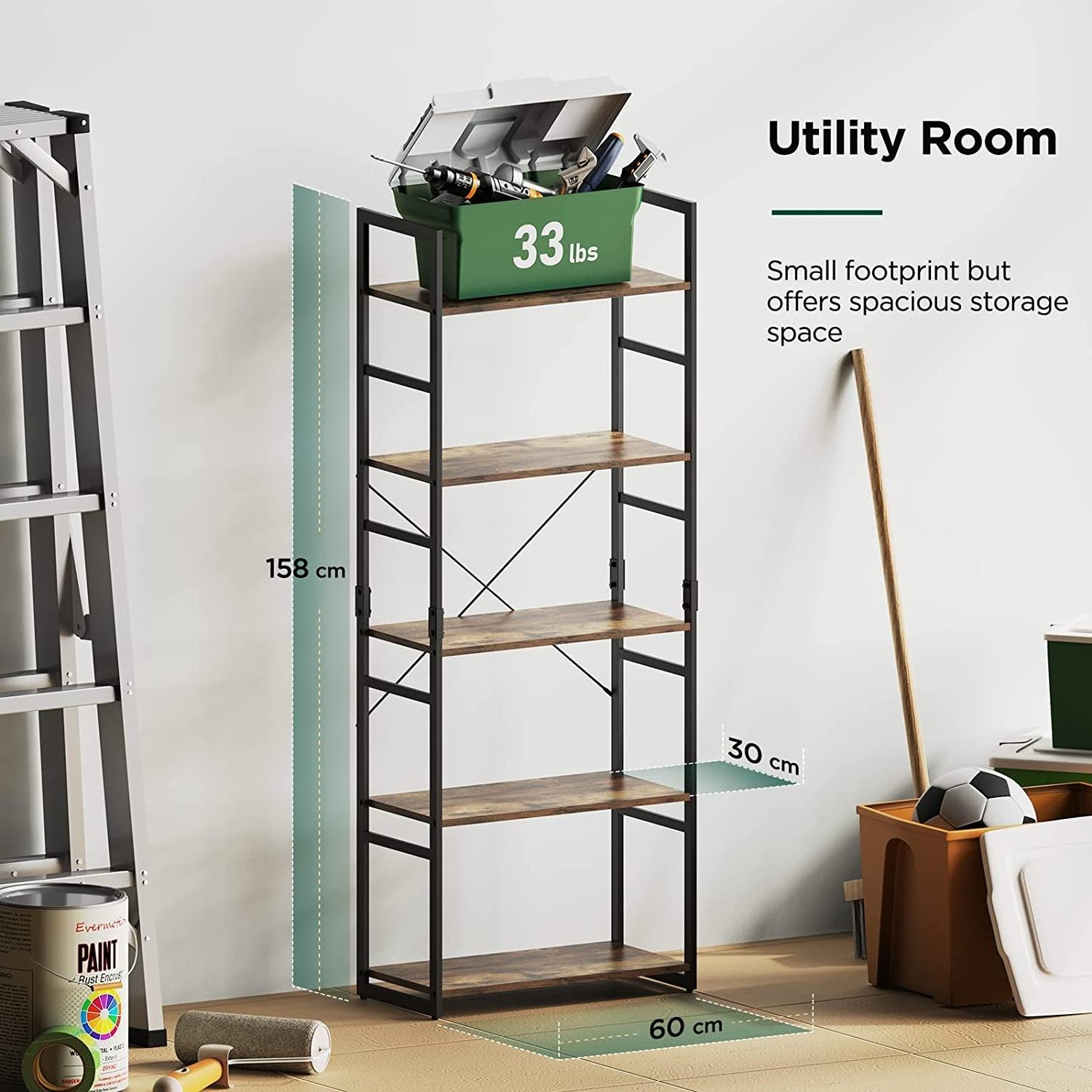 5 layers high bookcase, storage ladder, suitable for study/living room/office vertical shelf