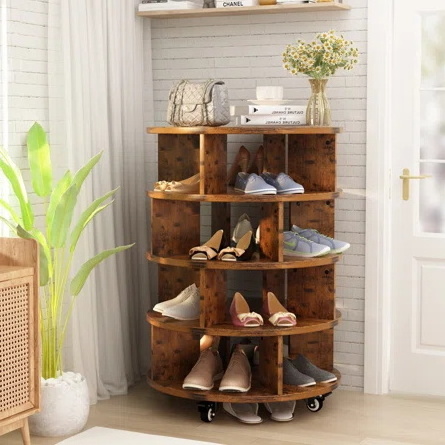 Hot Selling 4-Tier Wooden 16 Pair Shoe Rack Storage Organizer,high quality movable wooden shoe rack for home