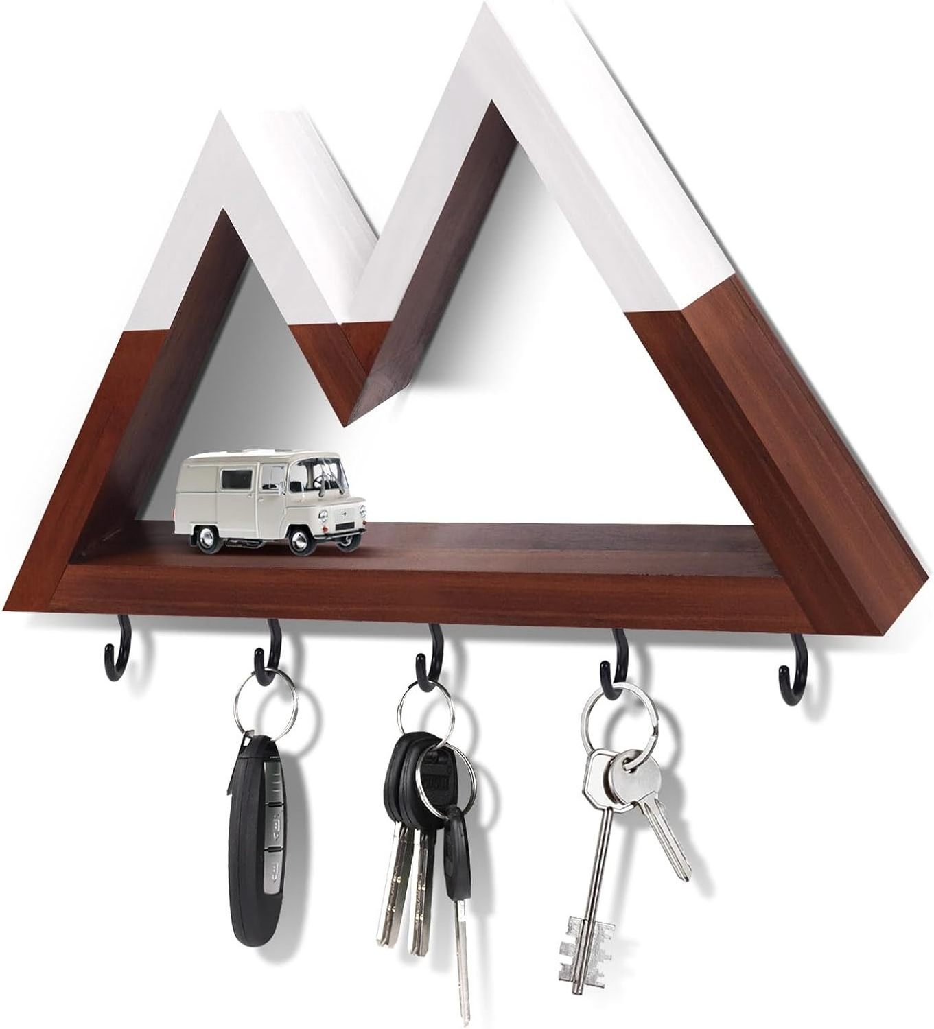 Mountain Key Holder for Wall Decorative, Wooden Key Hanger Wall Mount with 5 Hooks, Unique Key Rack for Mail and Key Organizer