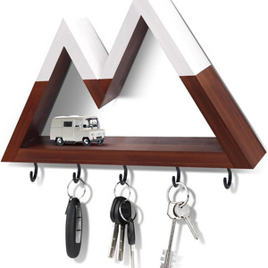 Mountain Key Holder for Wall Decorative, Wooden Key Hanger Wall Mount with 5 Hooks, Unique Key Rack for Mail and Key Organizer