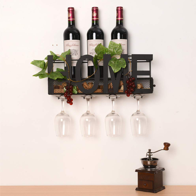 Home decor metal wall mounted wine bottle display rack