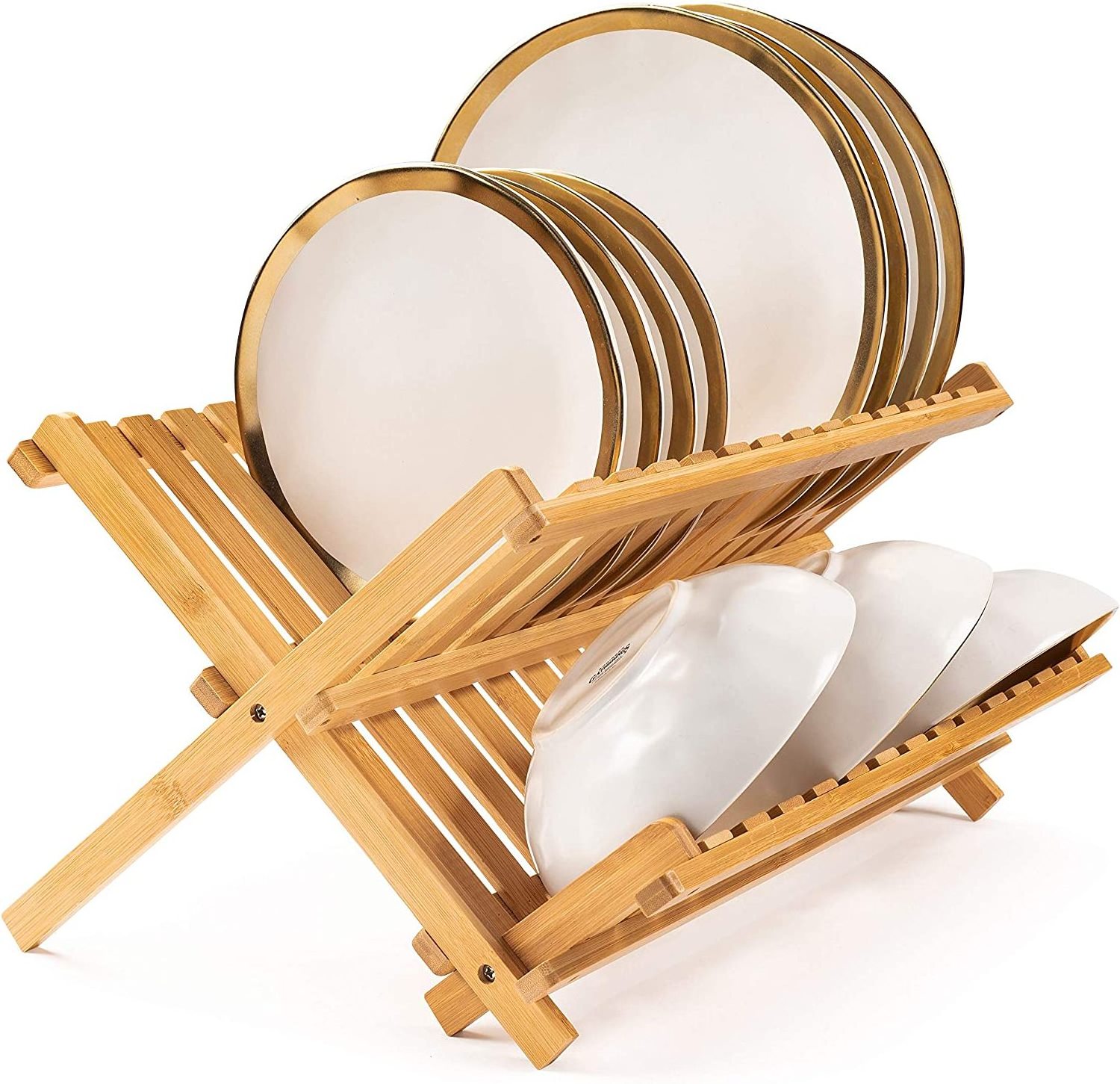 Hot Sale Collapsible Dish Drying Rack - Bamboo 2-Tier Dish Drainer Kitchen Plate Rack for Kitchen Countertop - Foldable