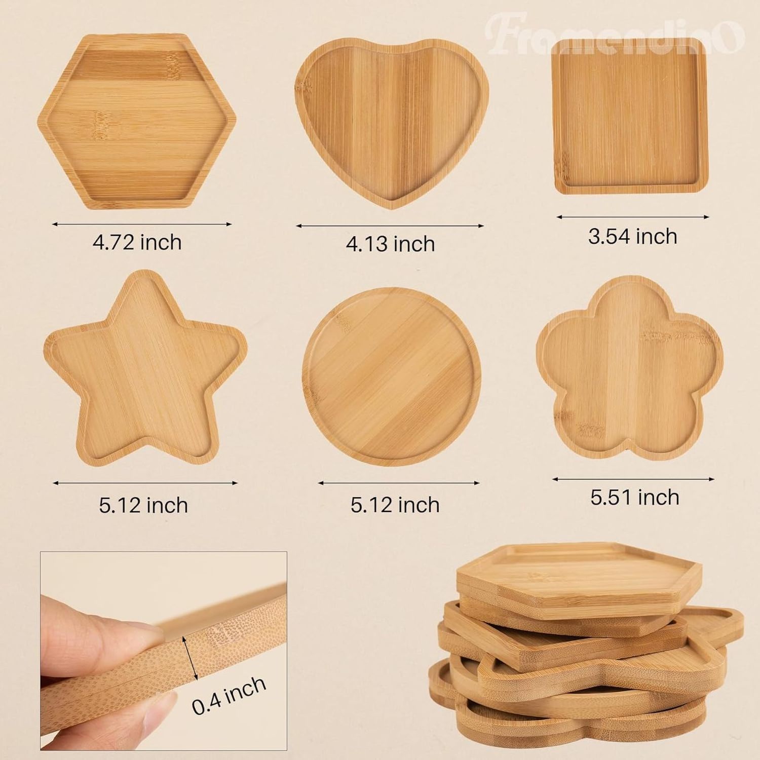 6 Pack Wooden Mosaic Base Substrates for Mosaic Crafts DIY Mosaic Bamboo Coaster Base Blank Base Trays Drinking Cup Coaster