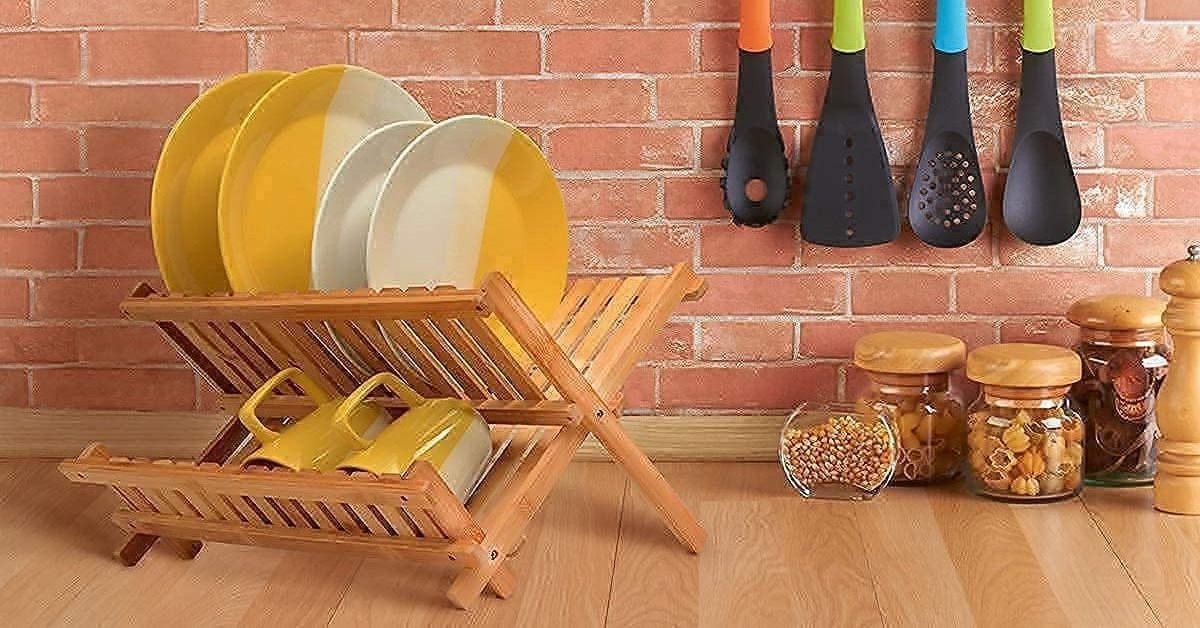 Hot Sale Collapsible Dish Drying Rack - Bamboo 2-Tier Dish Drainer Kitchen Plate Rack for Kitchen Countertop - Foldable