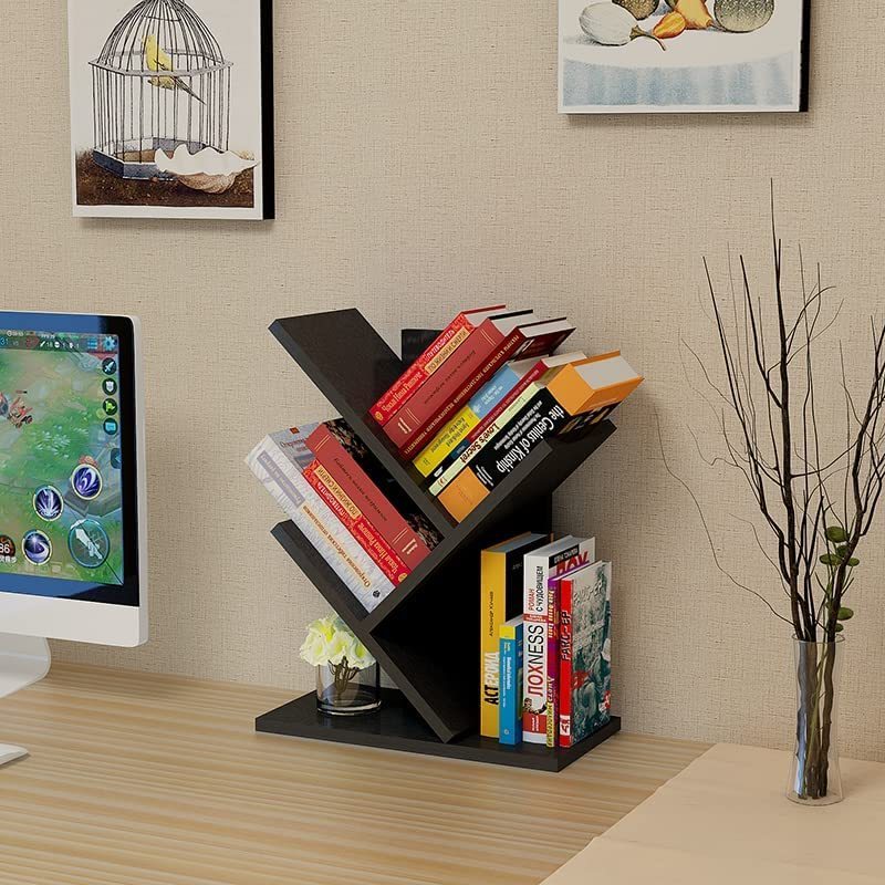 High quality rustic wood desktop bookshelf small book storage rack book tree organizer shelf