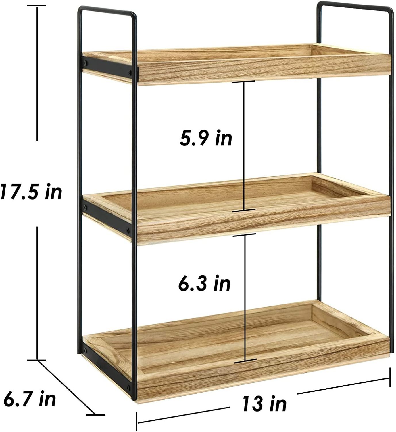 Hot sale paulownia wood 3-tier corner space savers countertop desk cabinet kitchen plate organizer spice storage display shelf