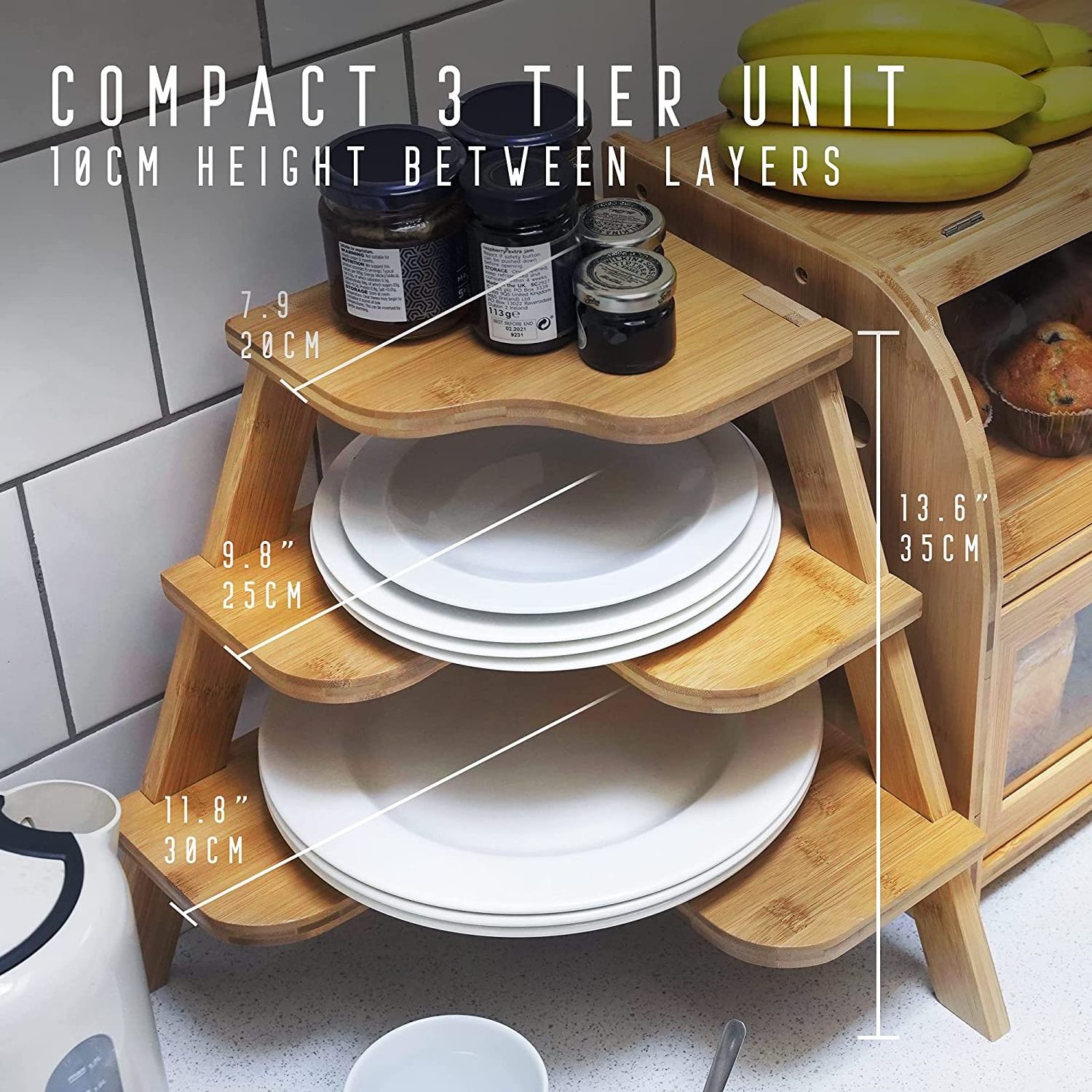 Hot sale bamboo 3-tier countertop corner kitchen cabinet space savers display shelf spice storage  rack plate organizer