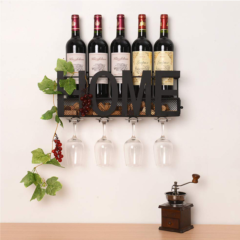 Home decor metal wall mounted wine bottle display rack