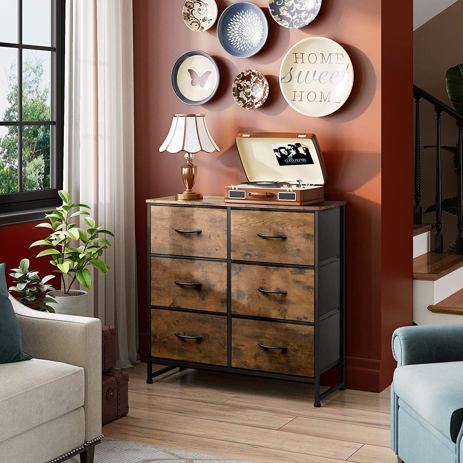 New style 6 Drawer Double Dresser, Storage Tower with Fabric Bins  Chest of Drawers for Closet