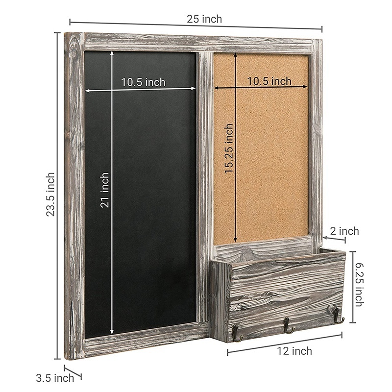 Rustic Wooden Wall Mounted Chalkboard Wood Chalkboard Entryway Message Board with Mail Holder & Key Hooks