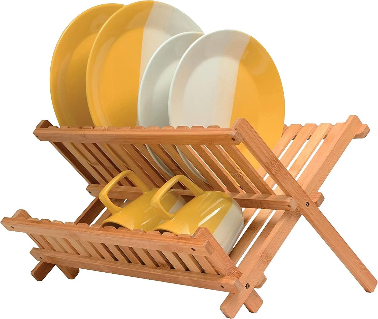 Hot Sale Collapsible Dish Drying Rack - Bamboo 2-Tier Dish Drainer Kitchen Plate Rack for Kitchen Countertop - Foldable