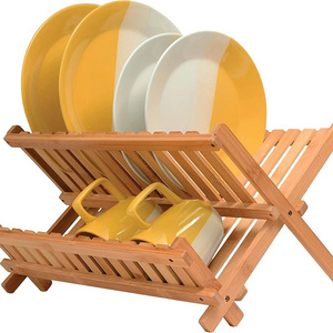 Hot Sale Collapsible Dish Drying Rack - Bamboo 2-Tier Dish Drainer Kitchen Plate Rack for Kitchen Countertop - Foldable