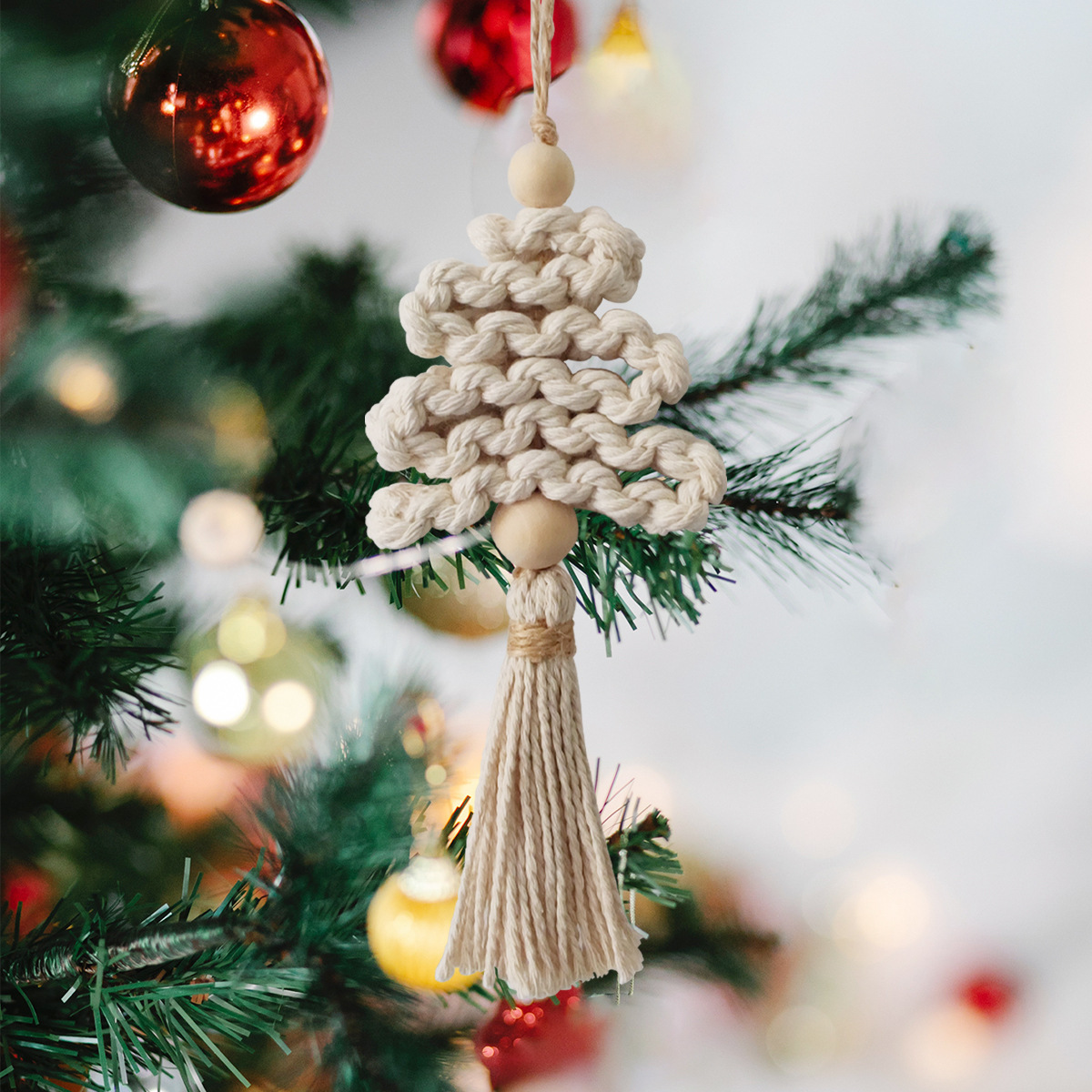 DIY gift festival cotton rope wall hanging Christmas tree hanging pendant 2 colors Christmas knitting handmade decorations