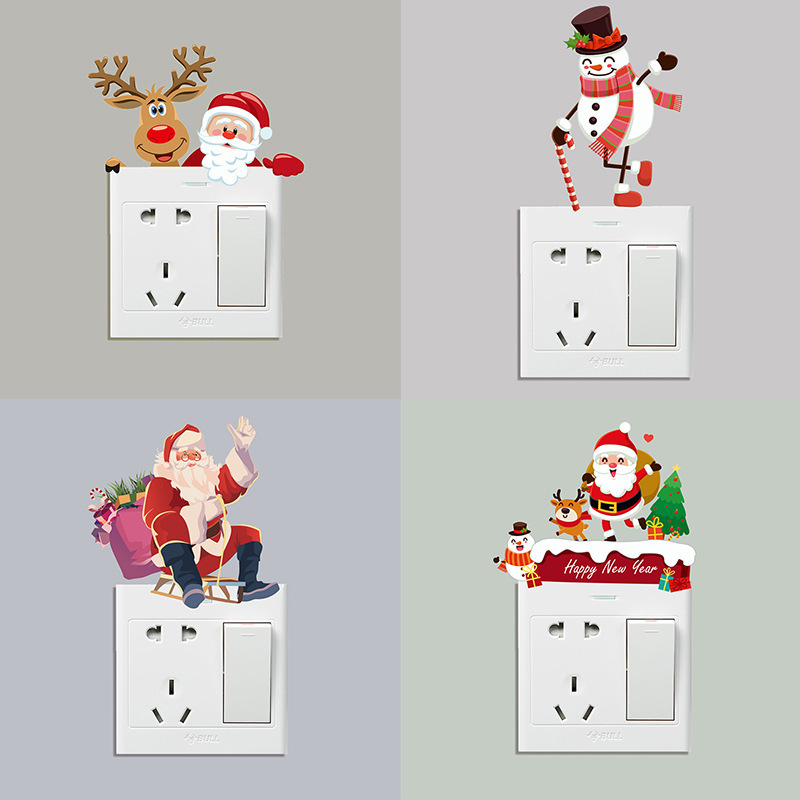 High Quality Christmas Bedroom Switch Stickers Home Decoration Snowman Christmas Elk Wall Stickers for Switch