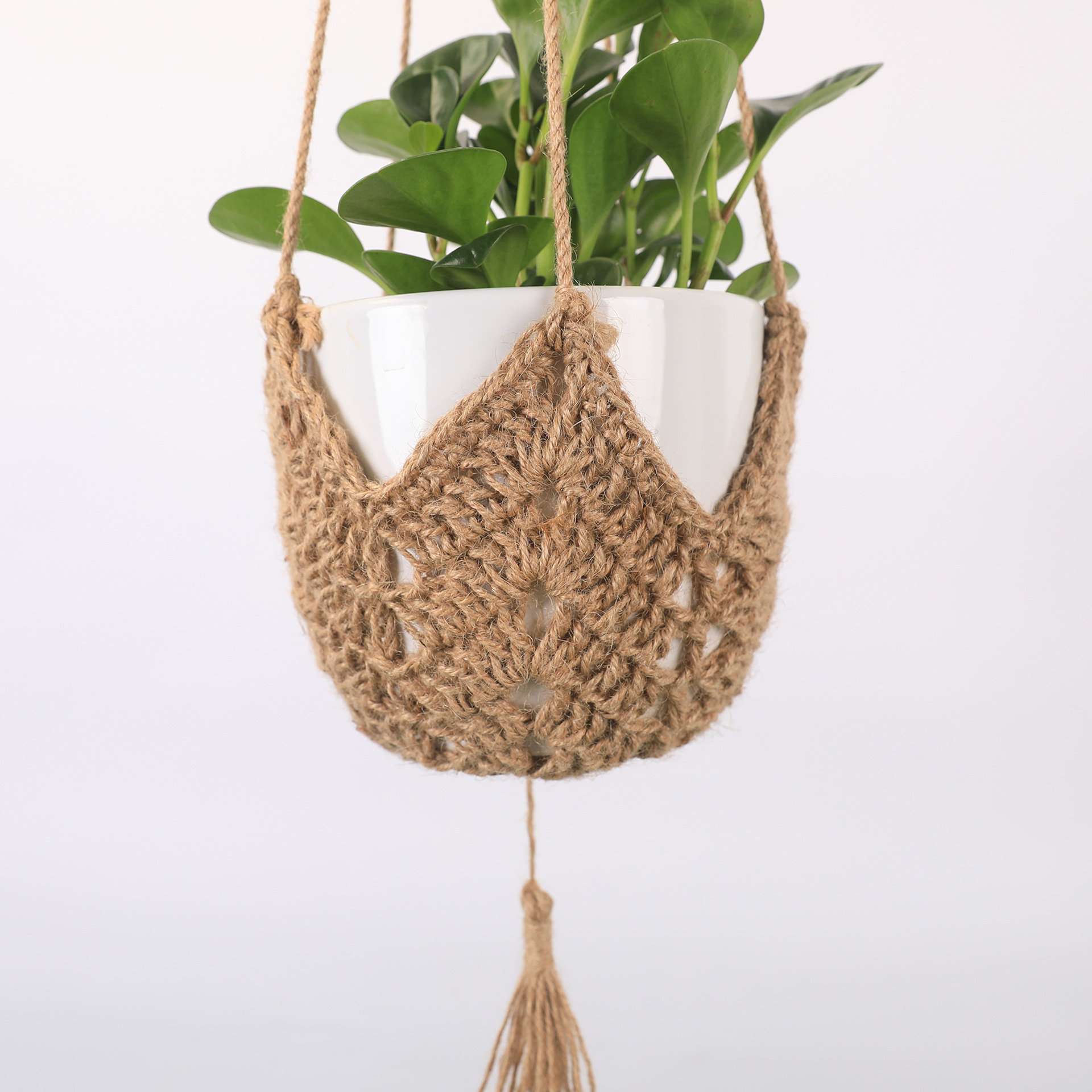 Crochet flower pot base hand-knitted protection cover home decor hanging cotton and linen rope potted plant protection net bag