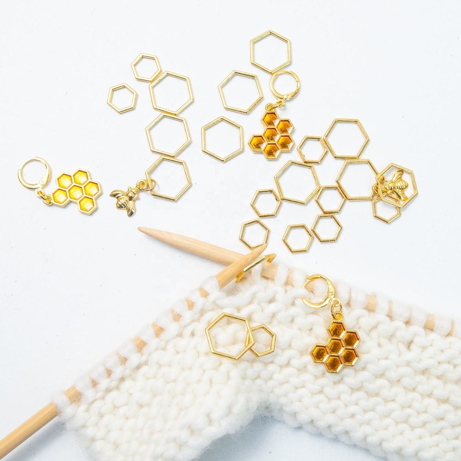 22 Pieces hand knitting tool accessories gold color DIY honeycomb shape crochet locking stitch counter stitch markers