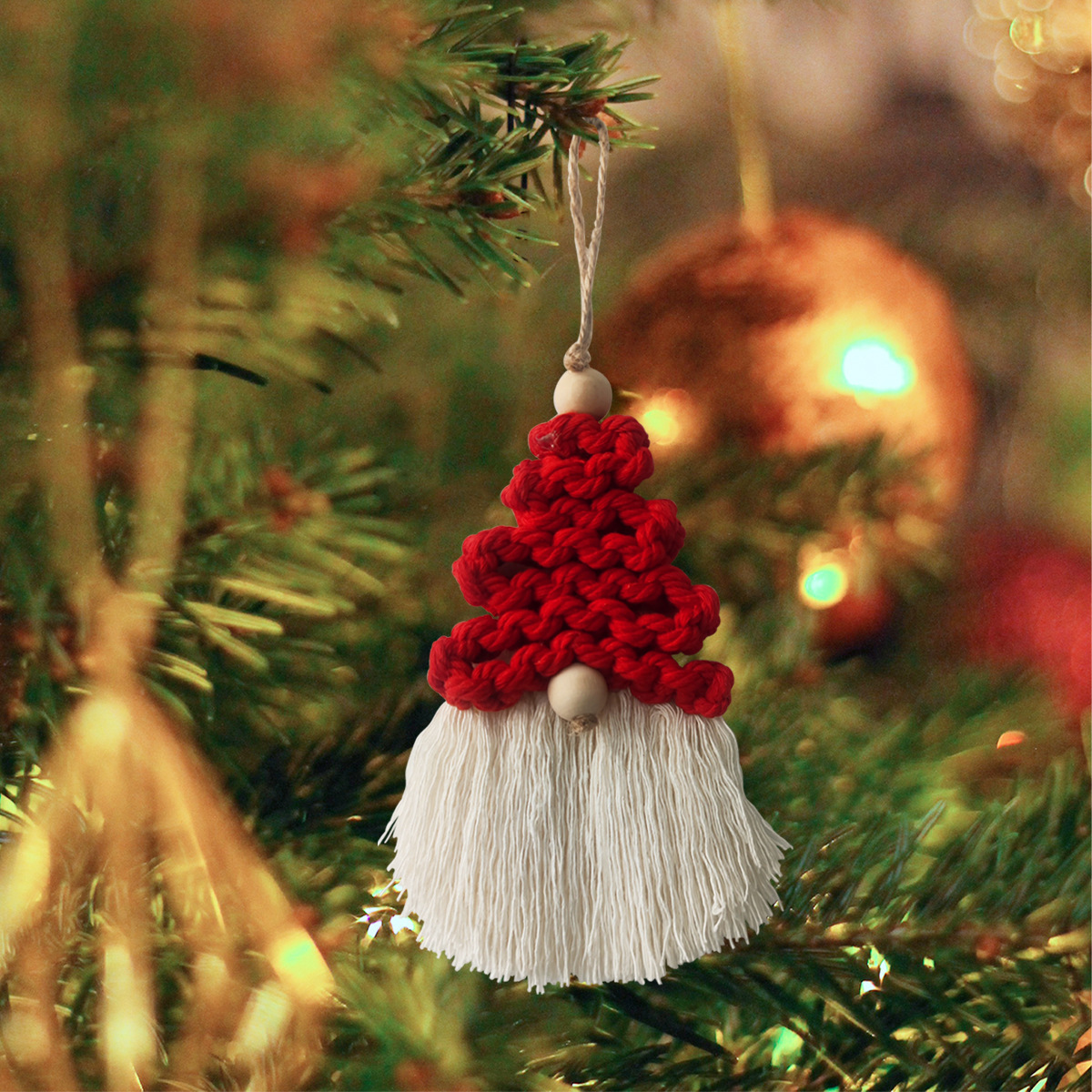 Handmade decorations DIY gift knitting wooden cotton rope Christmas tree decoration hanging ornaments pendant