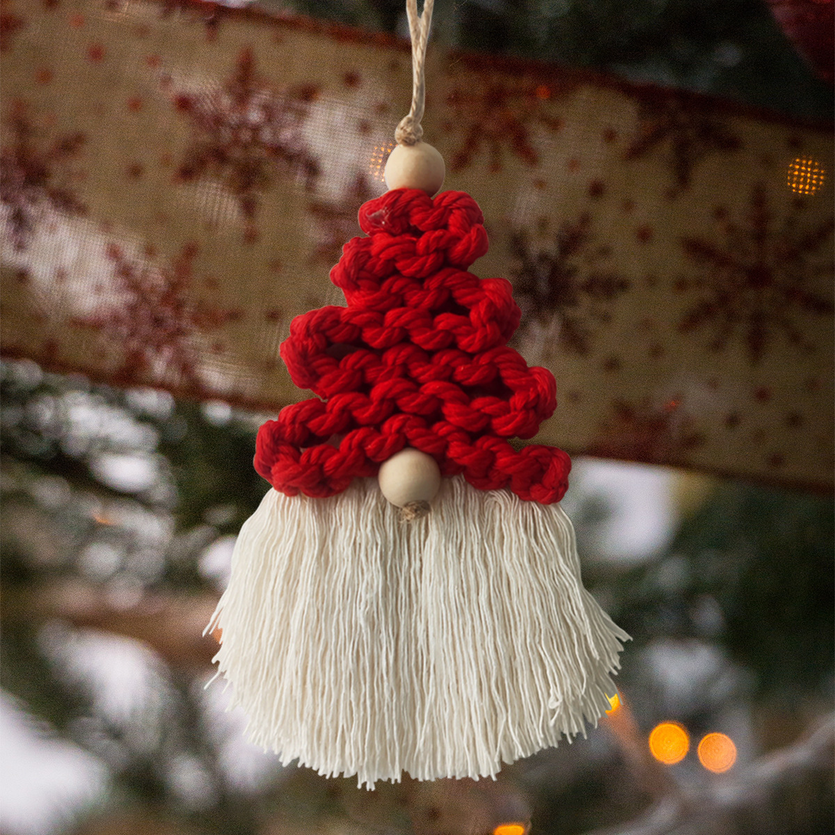 Handmade decorations DIY gift knitting wooden cotton rope Christmas tree decoration hanging ornaments pendant