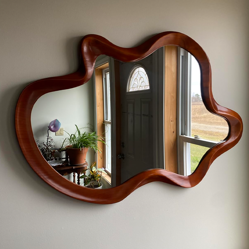 2024 Hot Sale Unique Aesthetic Cloud Mirror For Entrance Asymmetrical Decor Wood Frame Mirror Irregular Shaped Wall Mirror