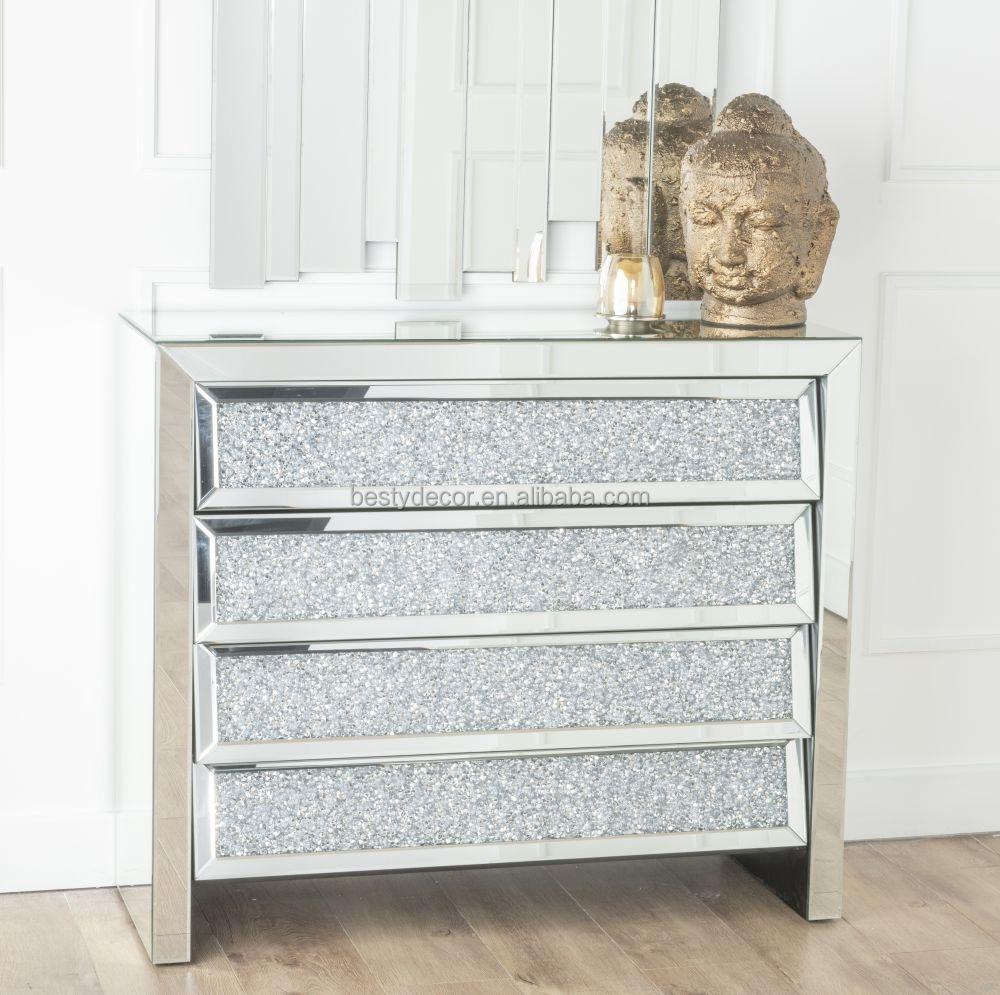 5 Drawers Diamond Furniture Wood Living Room Luxury Storage Mirrored Frame Wood Cabinets Chest Of Drawer