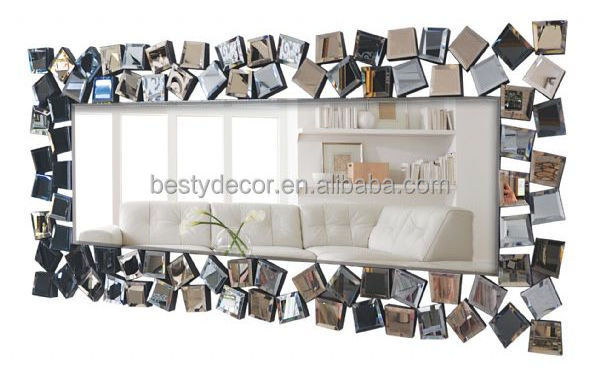 2023 New Arrival Venetian Design Small Tiles Wall Hanging Decor Mirror with Bevel Edge Large Rectangular Mirror speigel