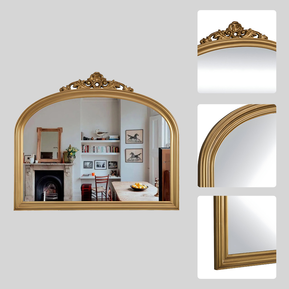 Decorative Framed Mirror Bedroom Modern Arched Shape Wall Hanging Wall Wood Aesthetic Wall Hanging Home Gold Decor Mirror