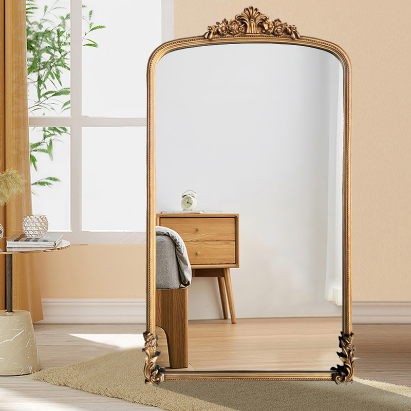 Antique French Wall Wooden Mirror Extra Large Decorative Arched Gold Wooden Frame Standing Full Length Large Size Floor Mirror