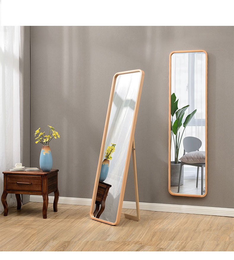 Modern Curved Corners Wooden Decorative Wall Mirror