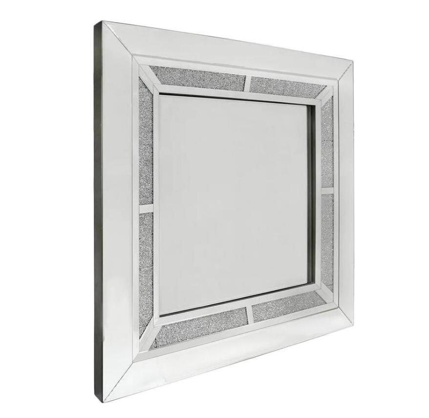 Square Silver Mirror for Wall Decoration Crystal Crush Diamond Sparkly Wall Hang Frameless Bling Vanity Mirror