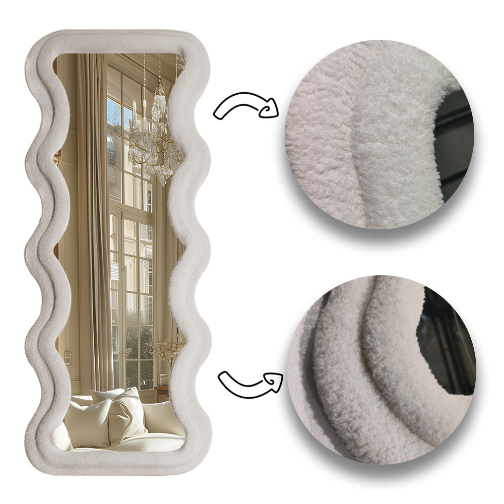 Teddy Fabric Frame Mirrors Full Length Large Floor Modern Wave Design Living Room Bedroom Girl Comfort Wall Mirrors