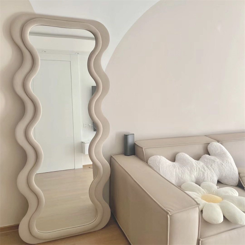 New Fashion Salon Beauty Modern Wavy Fabric Velvet Whole Body Customized Full Length Living room Decor Household Mirrors