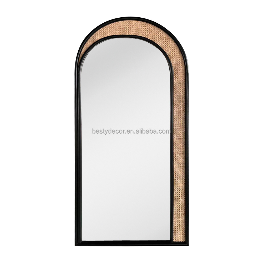 Rattan Wall Arched Mirrors Large Decorative Body Full Length  Mirror For Living Room Bedroom