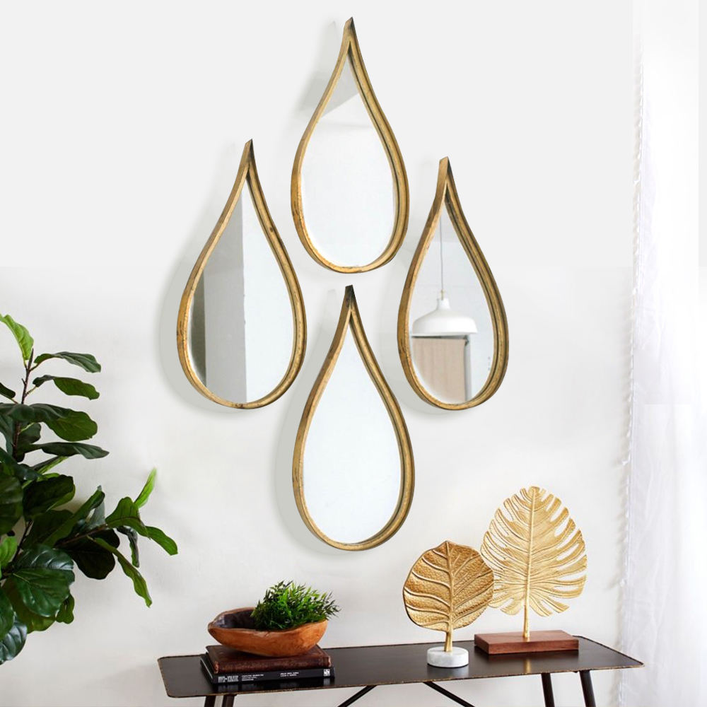 Magnificent Grand Teardrop Mirror Irregular Metal Framed Set of 5 Wall Decorative Mirror