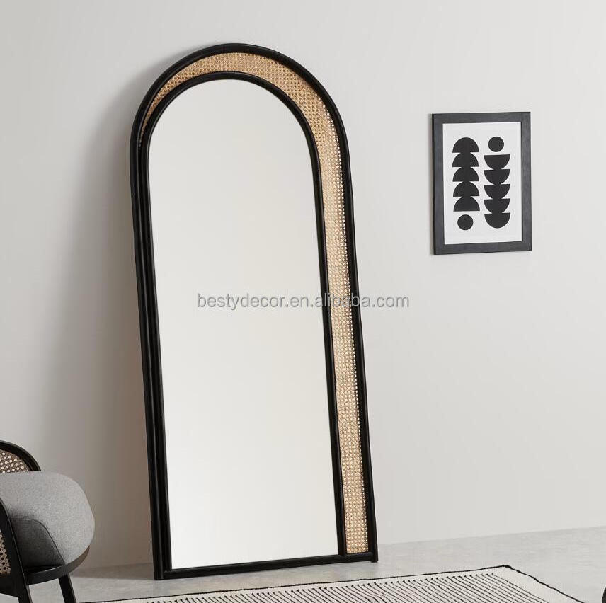 Rattan Wall Arched Mirrors Large Decorative Body Full Length  Mirror For Living Room Bedroom