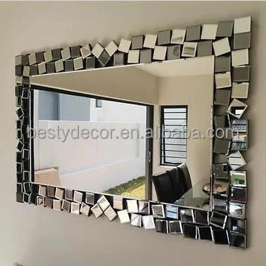 2023 New Arrival Venetian Design Small Tiles Wall Hanging Decor Mirror with Bevel Edge Large Rectangular Mirror speigel