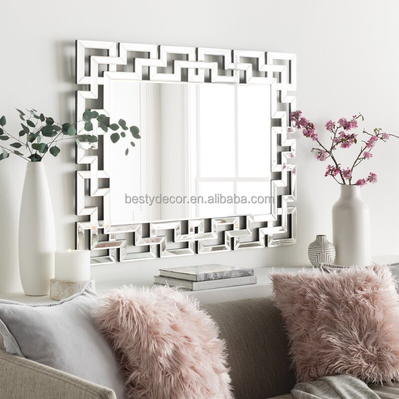 Luxury Sparkly Crystal European Living room Furniture Home Decoration 80cm Diamond Silver Bevel Wall Spiegel espejo Mirror