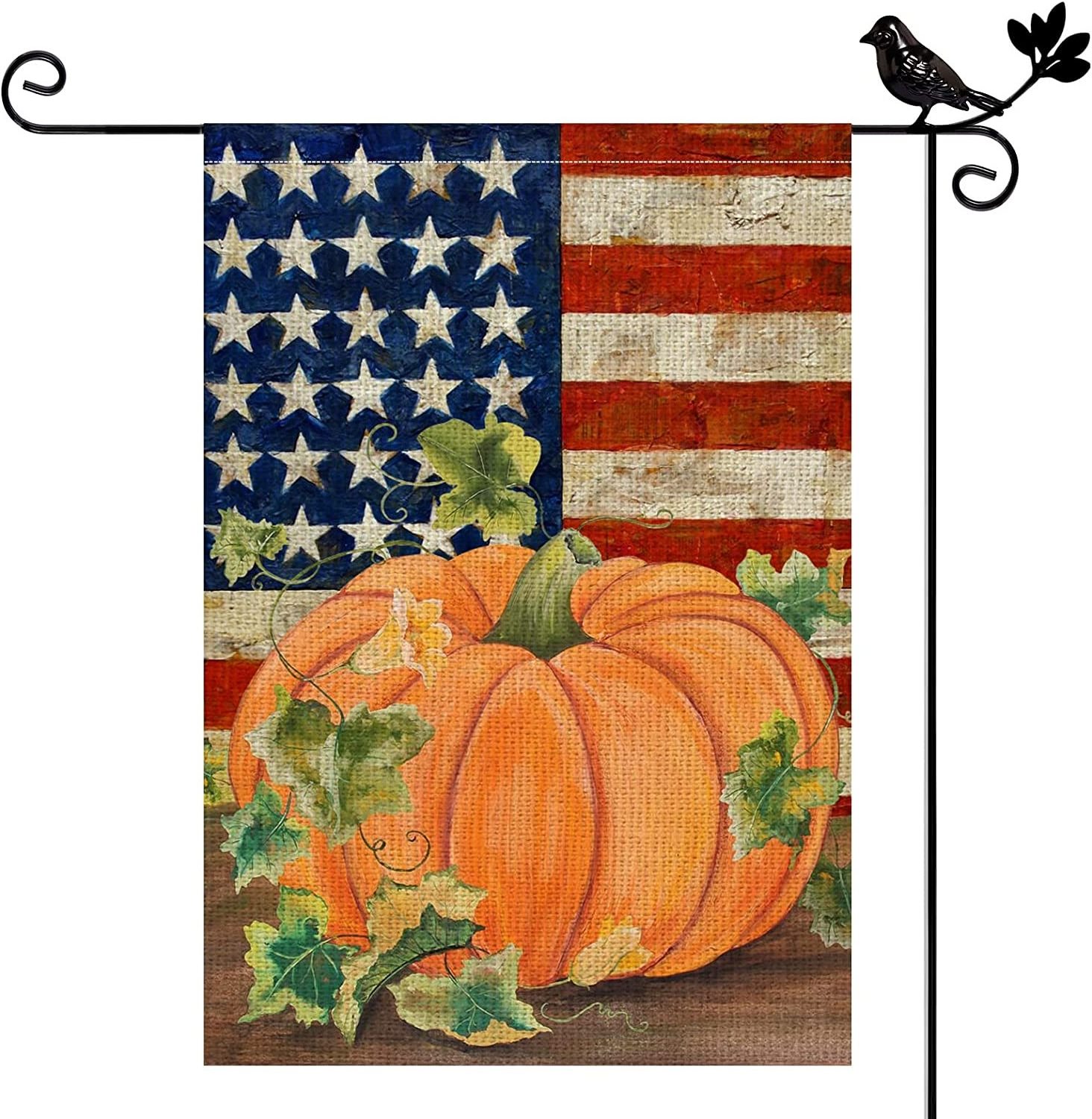 12X18in Double Sided Vertical 3D Pumpkin Fall Buffalo Plaid Applique Burlap Garden Flags For Fall Decorations