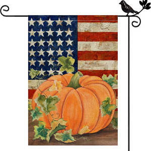 12X18in Double Sided Vertical 3D Pumpkin Fall Buffalo Plaid Applique Burlap Garden Flags For Fall Decorations