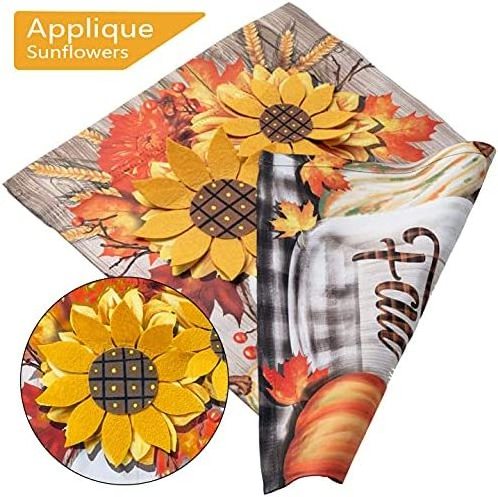 12X18in Double Sided Vertical Happy Fall With Pumpkin Applique 3D Sunflowers Burlap Garden Flags