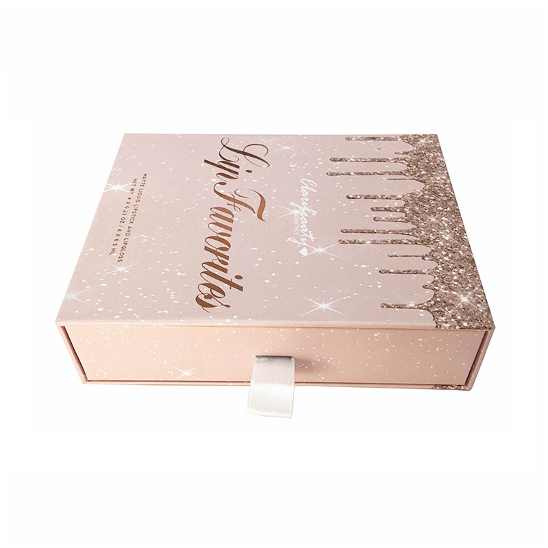 Custom Logo Cardboard Sliding out Pink Gift Box Cosmetic Packaging Lipstick Drawer Gift Boxes Packaging