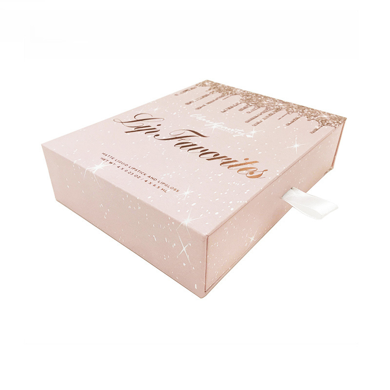 Custom Logo Cardboard Sliding out Pink Gift Box Cosmetic Packaging Lipstick Drawer Gift Boxes Packaging