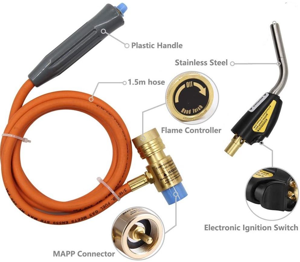 Propane Soldering Torch Mapp Gas Welding Torch and Brass Head 60 inch Hose with Self Ignition Trigger Fit for Jewelry Soldering