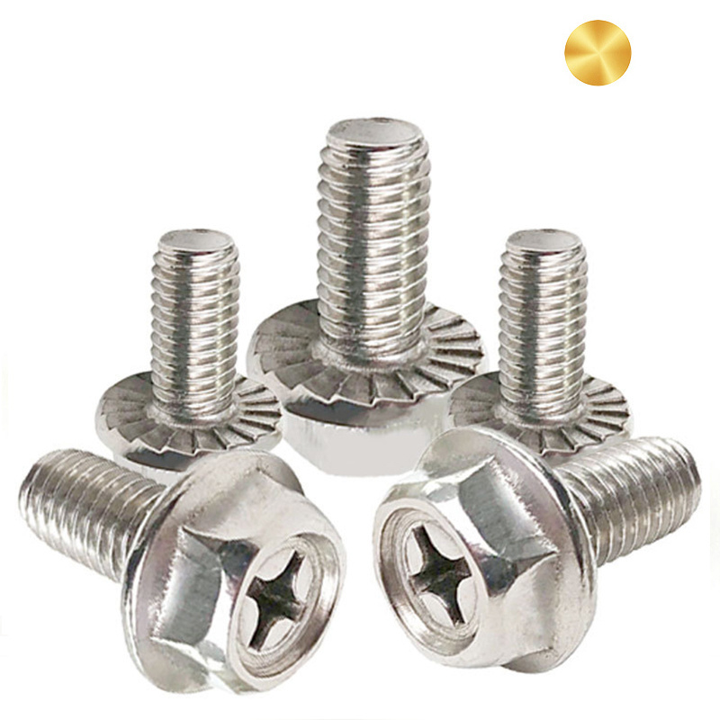 Bolt screw whole SS stainless inox DIN6921 serrated hexagon head flange bolt hex washer head screws m8 m10