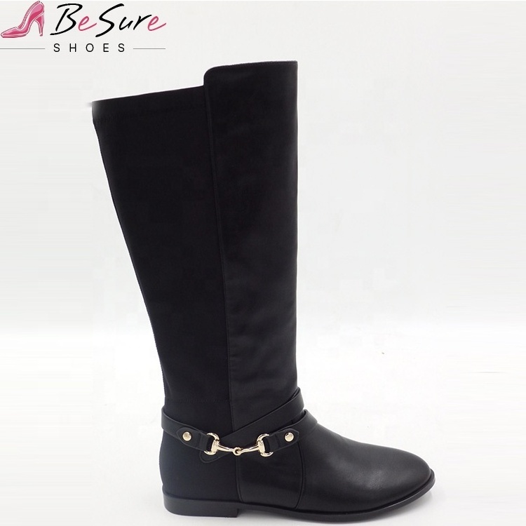 Women Dress Ladies Autumn Winter High Quality Casual Work Flat Pu Black Girl Stylish Long Boots